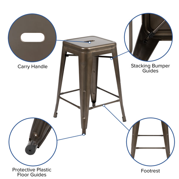 Gun Metal |#| 4 Pack 24inch High Metal Indoor Counter Bar Stool - Stackable Stool, Gun Metal Gray