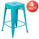 Teal |#| 4 Pack 24inch High Metal Indoor Counter Bar Stool - Stackable Stool, Teal