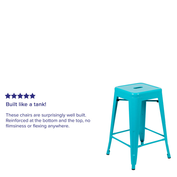Teal |#| 4 Pack 24inch High Metal Indoor Counter Bar Stool - Stackable Stool, Teal