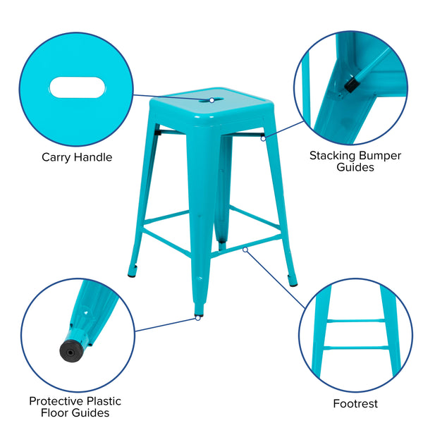 Teal |#| 4 Pack 24inch High Metal Indoor Counter Bar Stool - Stackable Stool, Teal