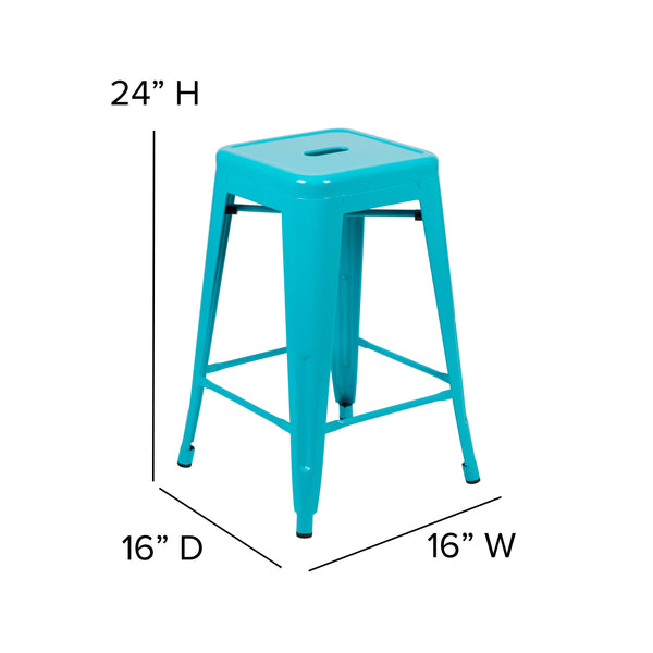 Teal |#| 4 Pack 24inch High Metal Indoor Counter Bar Stool - Stackable Stool, Teal
