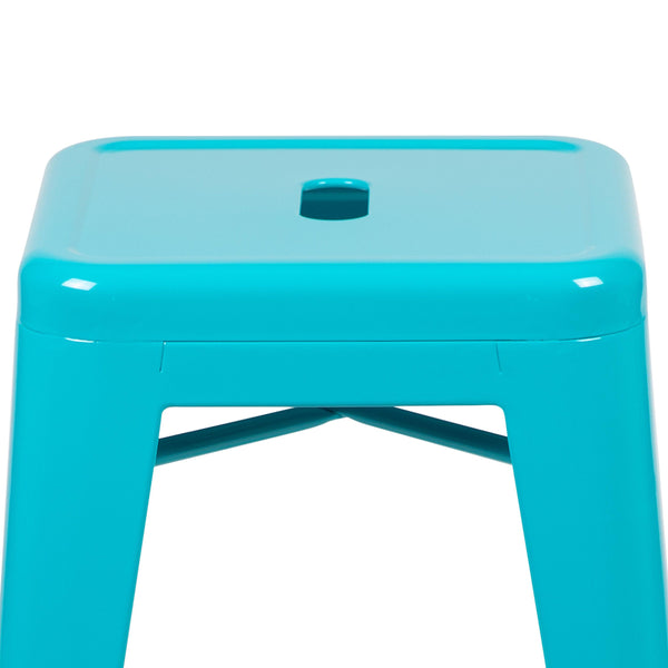 Teal |#| 4 Pack 24inch High Metal Indoor Counter Bar Stool - Stackable Stool, Teal