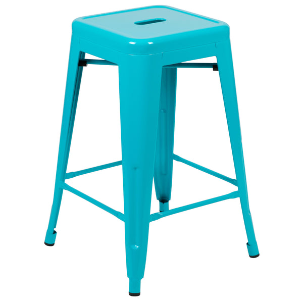 Teal |#| 4 Pack 24inch High Metal Indoor Counter Bar Stool - Stackable Stool, Teal