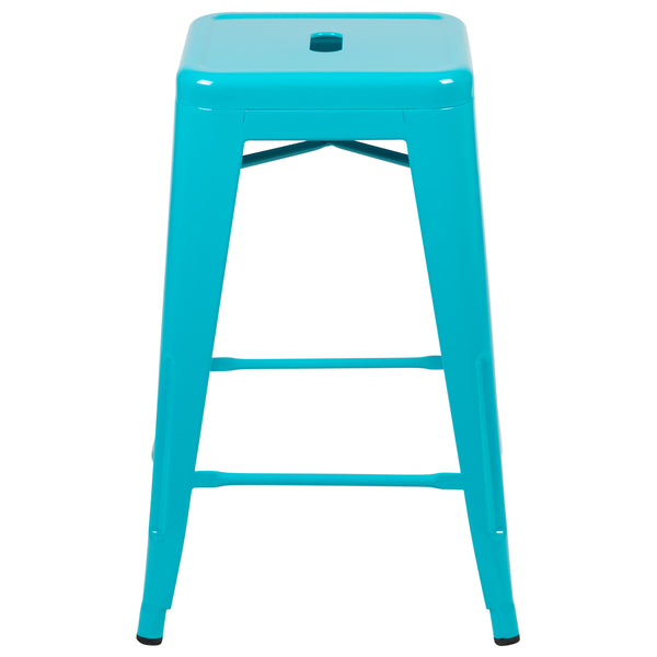 Teal |#| 4 Pack 24inch High Metal Indoor Counter Bar Stool - Stackable Stool, Teal