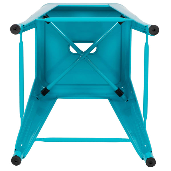 Teal |#| 4 Pack 24inch High Metal Indoor Counter Bar Stool - Stackable Stool, Teal