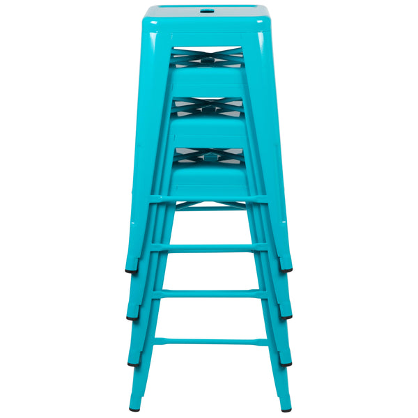 Teal |#| 4 Pack 24inch High Metal Indoor Counter Bar Stool - Stackable Stool, Teal