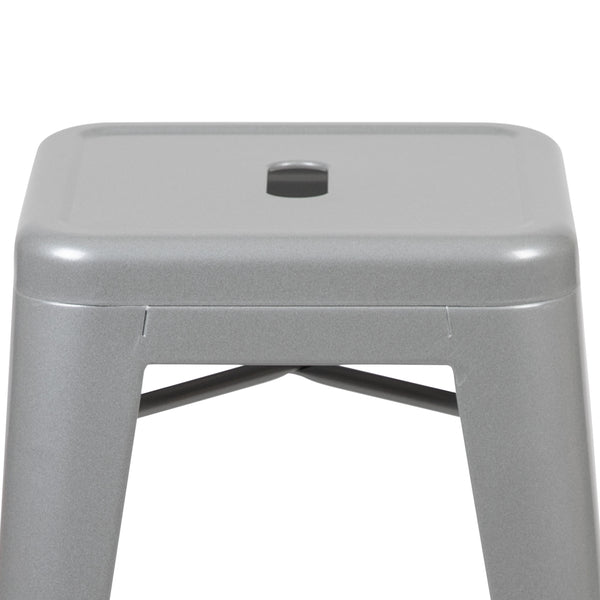 Silver |#| 4 Pack 24inch High Metal Indoor Counter Bar Stool - Stackable Stool, Silver