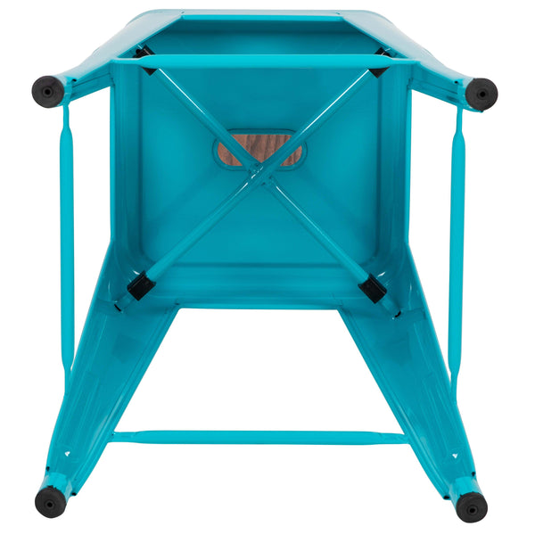 Teal |#| 4 Pack 24inch High Metal Indoor Counter Bar Stool - Stackable Stool, Teal