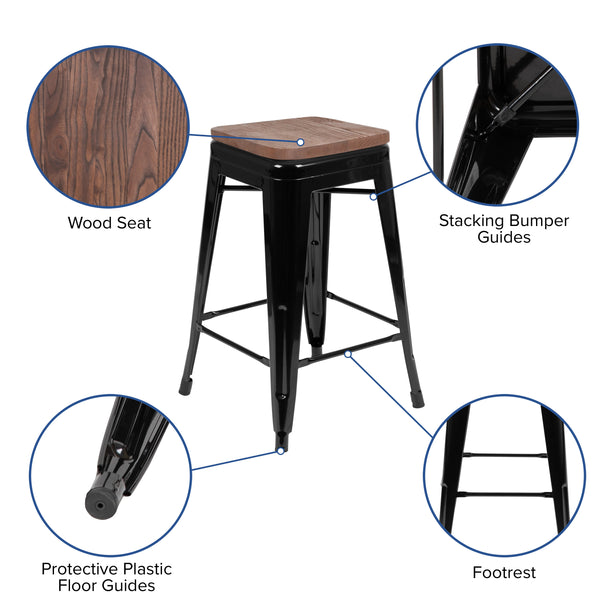 Black |#| 4 Pack 24inch High Metal Indoor Counter Bar Stool - Stackable Stool, Black