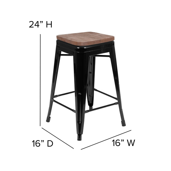Black |#| 4 Pack 24inch High Metal Indoor Counter Bar Stool - Stackable Stool, Black