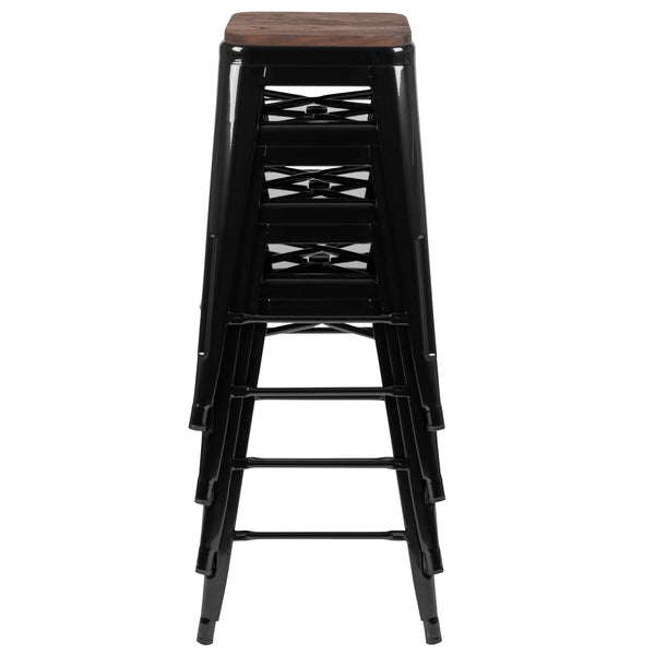 Black |#| 4 Pack 24inch High Metal Indoor Counter Bar Stool - Stackable Stool, Black