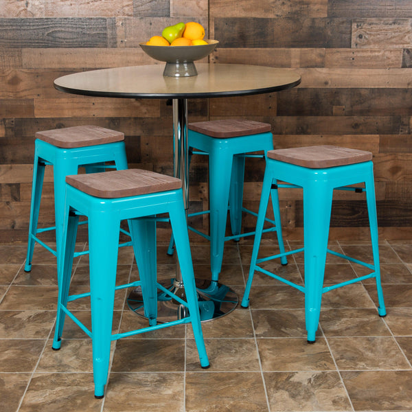 Teal |#| 4 Pack 24inch High Metal Indoor Counter Bar Stool - Stackable Stool, Teal