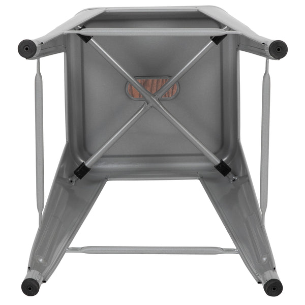 Silver |#| 4 Pack 24inch High Metal Indoor Counter Bar Stool - Stackable Stool, Silver