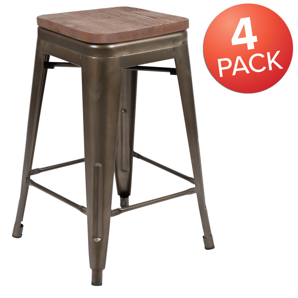 Gun Metal |#| 4 Pack 24inch High Metal Indoor Counter Bar Stool - Stackable Stool, Gun Metal Gray