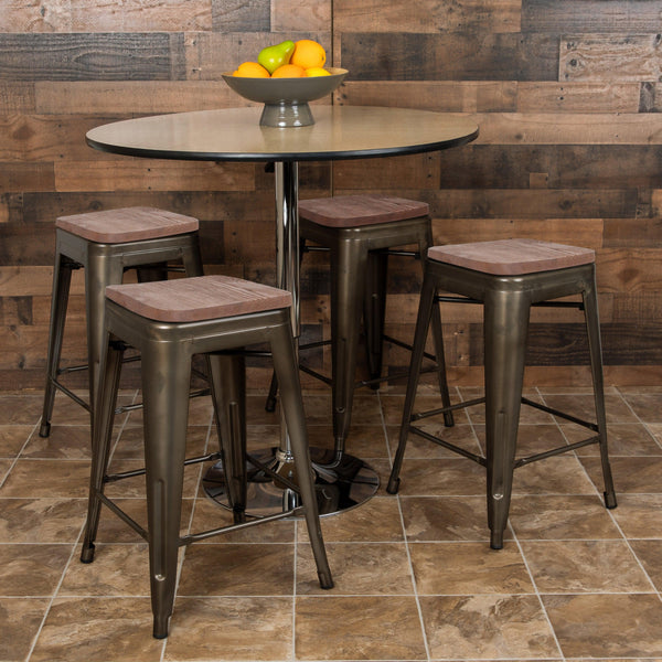 Gun Metal |#| 4 Pack 24inch High Metal Indoor Counter Bar Stool - Stackable Stool, Gun Metal Gray