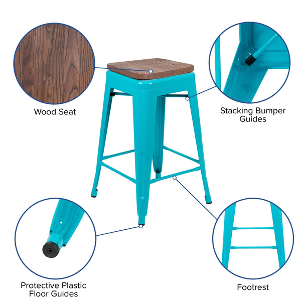 Teal |#| 4 Pack 24inch High Metal Indoor Counter Bar Stool - Stackable Stool, Teal