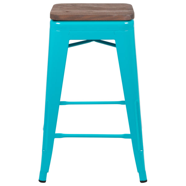 Teal |#| 4 Pack 24inch High Metal Indoor Counter Bar Stool - Stackable Stool, Teal