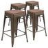 24" High Metal Counter-Height, Indoor Bar Stool with Wood Seat - Stackable Set of 4