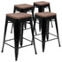 24" High Metal Counter-Height, Indoor Bar Stool with Wood Seat - Stackable Set of 4