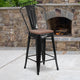Black |#| 24inch High Black Metal Counter Height Stool with Back and Wood Seat
