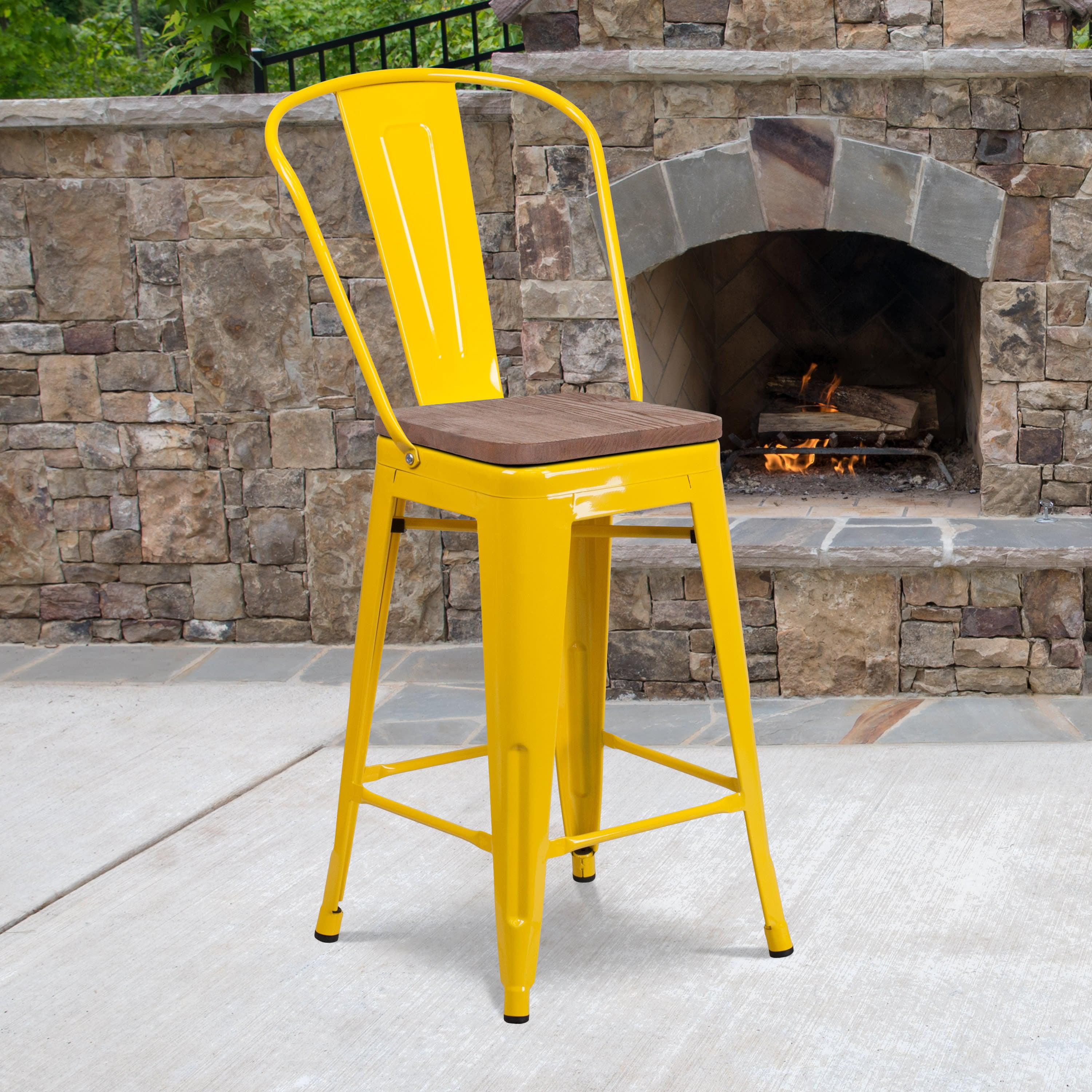 Yellow metal shop counter stools