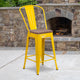 Yellow |#| 24inch High Yellow Metal Counter Height Stool with Back and Wood Seat