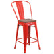 Red |#| 24inch High Red Metal Counter Height Stool with Back and Wood Seat