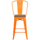 Orange |#| 24inch High Orange Metal Counter Height Stool with Back and Wood Seat