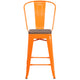 Orange |#| 24inch High Orange Metal Counter Height Stool with Back and Wood Seat