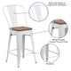 White |#| 24inch High White Metal Counter Height Stool with Back and Wood Seat