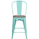 Mint Green |#| 24inch High Mint Green Metal Counter Height Stool with Back and Wood Seat