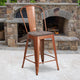 Copper |#| 24inch High Copper Metal Counter Height Stool with Back and Wood Seat