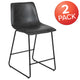 Gray |#| Set of 2 Kitchen Counter Height Stool - 24 Inch Dark Gray LeatherSoft Barstool