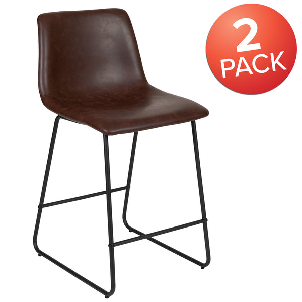 Dark Brown |#| Set of 2 Kitchen Counter Height Stool - 24 Inch Dark Brown LeatherSoft Barstool