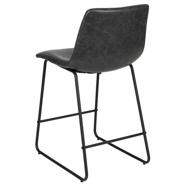 Gray |#| Set of 2 Kitchen Counter Height Stool - 24 Inch Dark Gray LeatherSoft Barstool