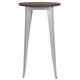 Silver |#| 24inch Round Silver Metal Indoor Bar Height Table with Walnut Rustic Wood Top