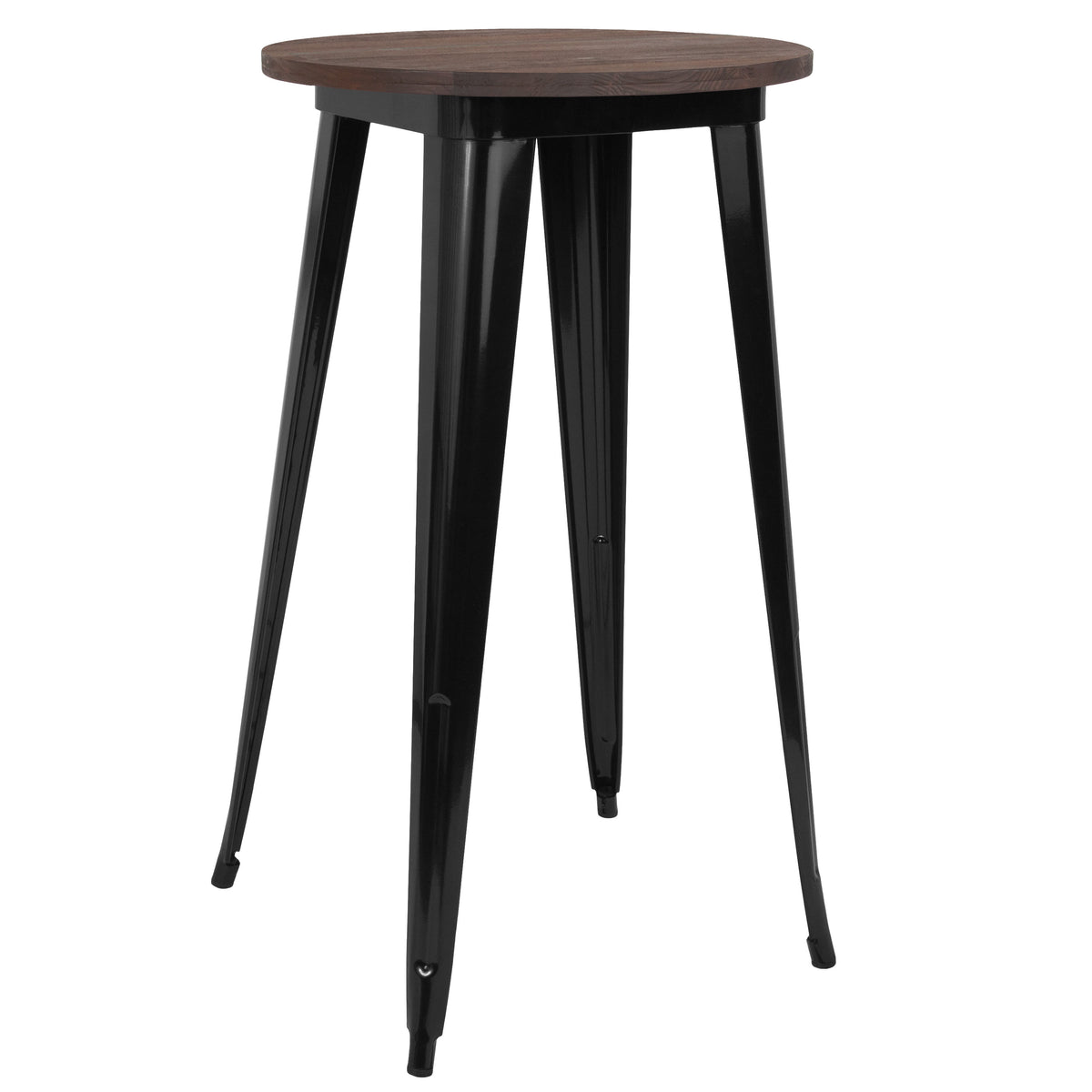 Black |#| 24inch Round Black Metal Indoor Bar Height Table with Walnut Rustic Wood Top