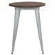 Silver |#| 24inch Round Silver Metal Indoor Table with Walnut Rustic Wood Top - Café Table