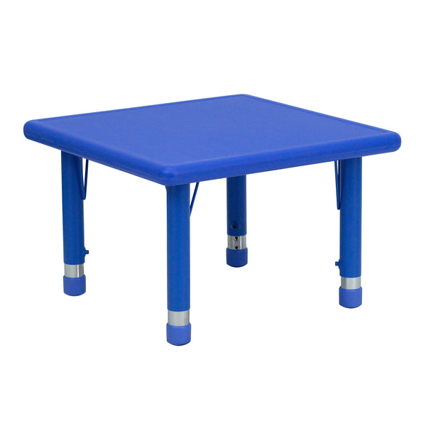 Blue |#| 24inch Square Blue Plastic Height Adjustable Activity Table