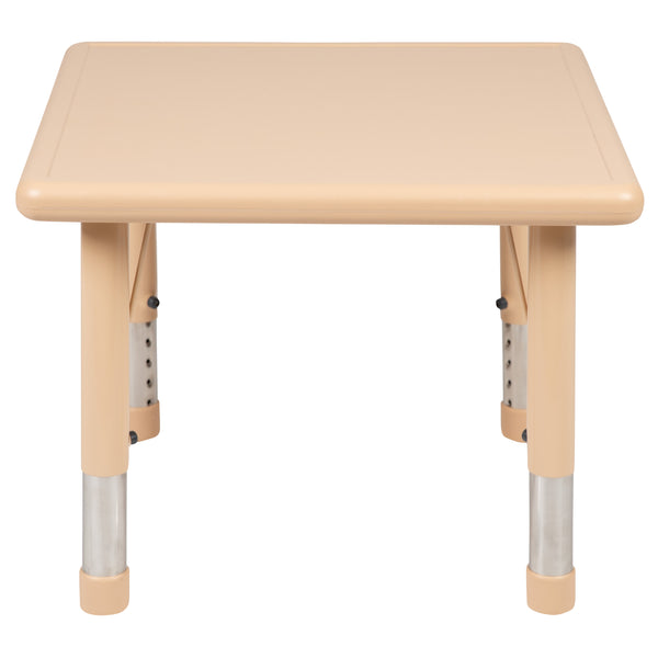 Natural |#| 24inch Square Natural Plastic Height Adjustable Activity Table - School Table for 4
