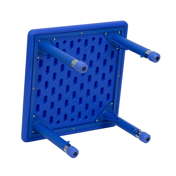 Blue |#| 24inch Square Blue Plastic Height Adjustable Activity Table