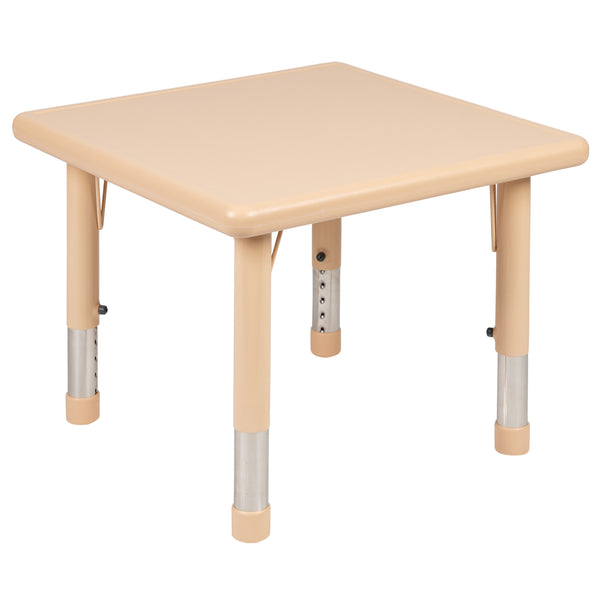 Natural |#| 24inch Square Natural Plastic Height Adjustable Activity Table Set with 2 Chairs