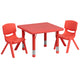 Red |#| 24inch Square Red Plastic Height Adjustable Activity Table Set with 2 Chairs
