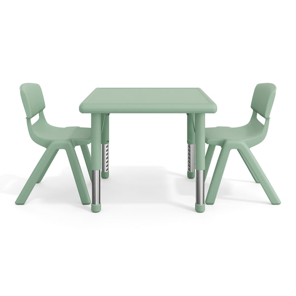 Sage |#| 3 PC Plastic Activity Table and 2 Chairs Set, 10.5" Seat Height-Sage