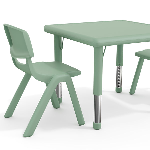 Sage |#| 3 PC Plastic Activity Table and 2 Chairs Set, 10.5" Seat Height-Sage