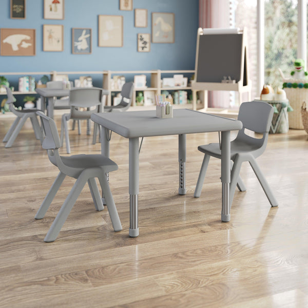 Soft Gray |#| 3 PC Plastic Activity Table and 2 Chairs Set, 10.5" Seat Height-Soft Gray