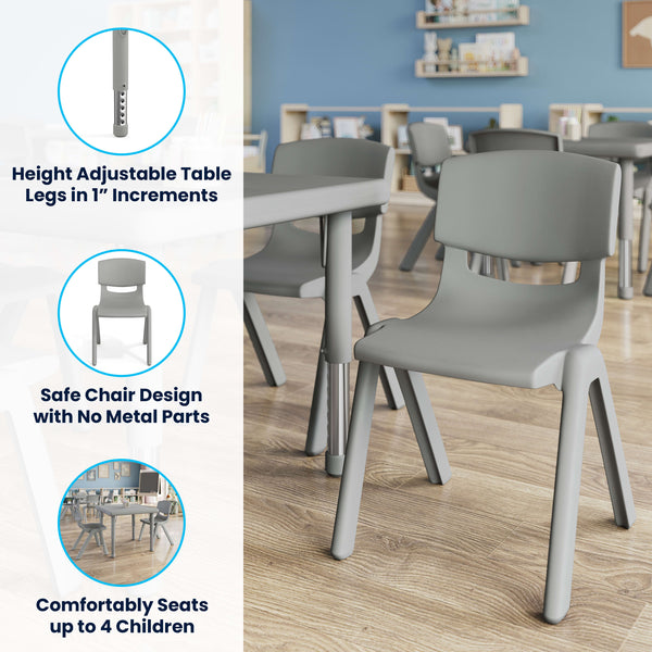 Soft Gray |#| 3 PC Plastic Activity Table and 2 Chairs Set, 10.5" Seat Height-Soft Gray