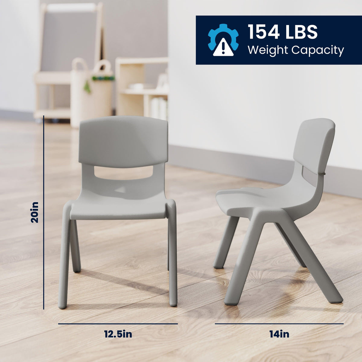 Soft Gray |#| 3 PC Plastic Activity Table and 2 Chairs Set, 10.5" Seat Height-Soft Gray