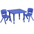 Blue |#| 24" Square Blue Plastic Height Adjustable Activity Table Set with 2 Chairs