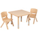 Natural |#| 24" Square Natural Plastic Height Adjustable Activity Table Set with 2 Chairs